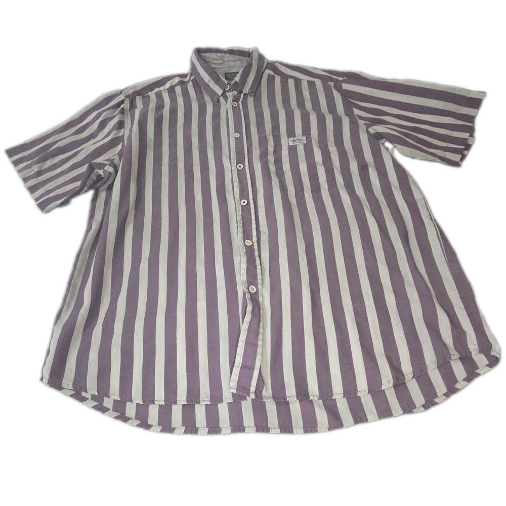 Vintage Brittania Shirt Mens XL Purple Grey Striped Short Sleeve Pocket Retro